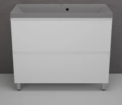 Тумба с умывальником Symbolite Манхэттен 100 Plus 2 ящика + Line 100x48 (белый матовый/серый шелк) — фото 1