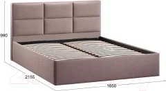 Двуспальная кровать ТриЯ Стелла Тип 1 c ПМ и заглушиной 160x200 (велюр мокко темный) — фото 4