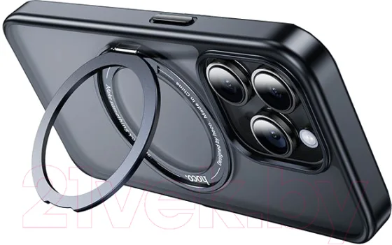 Чехол-накладка Hoco AS1 для iPhone 15 Pro Max магнитный с кольцом (черный)