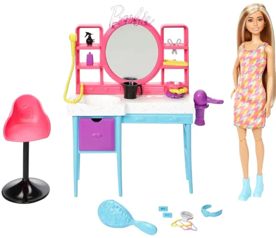 Кукла с аксессуарами Mattel Barbie Туалетный столик с аксессуарами HKV00