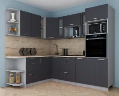 Кухонный гарнитур Interline Мила Gloss 1.88x2.4 левая (пепел/пепел/травертин серый) — фото 3