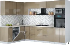 Кухонный гарнитур Interline Мила Gloss 1.896х2.98-2 (капучино глянец/капучино глянец/бискайская сосна) — фото 1