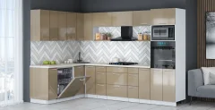 Кухонный гарнитур Interline Мила Gloss 1.896х2.98-2 (капучино глянец/капучино глянец/бискайская сосна) — фото 2