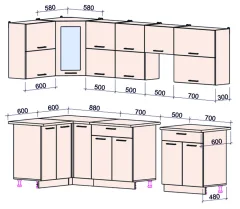 Кухонный гарнитур Interline Мила Gloss 50-12x28 (белый/серый/травертин серый) — фото 2