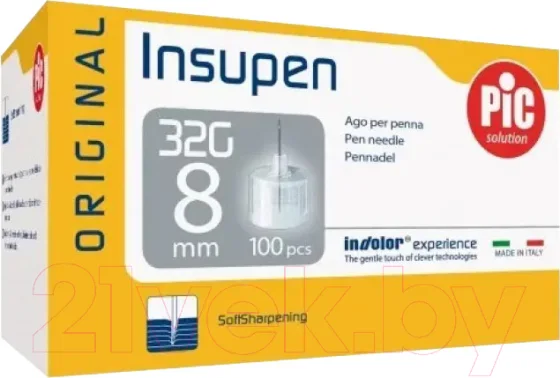 Набор игл для подкожных инъекций Pic Solution Insupen Original G32 0.23x8мм (100шт)