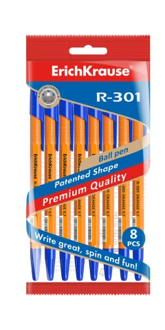 Набор шариковых ручек Erich Krause R-301 Orange Stick / 56614 (8шт, синий) — фото 1