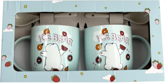 Набор кружек с ложками Miniso We Bare Bears Collection / 5533
