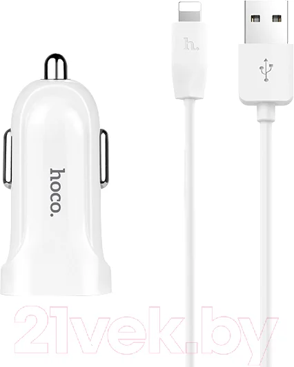 Зарядное устройство автомобильное Hoco Z2 + кабель AM-8pin Lightning / 6957531067771 (белый)